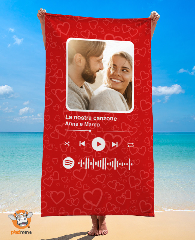 Telo mare personalizzato con una foto e la tua canzone con Codice Spotify - Red