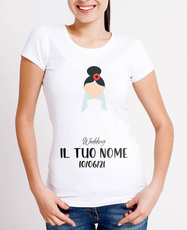 T-Shirt Donna Personalizzata con Nome e Data – Sposa - “Wedding”